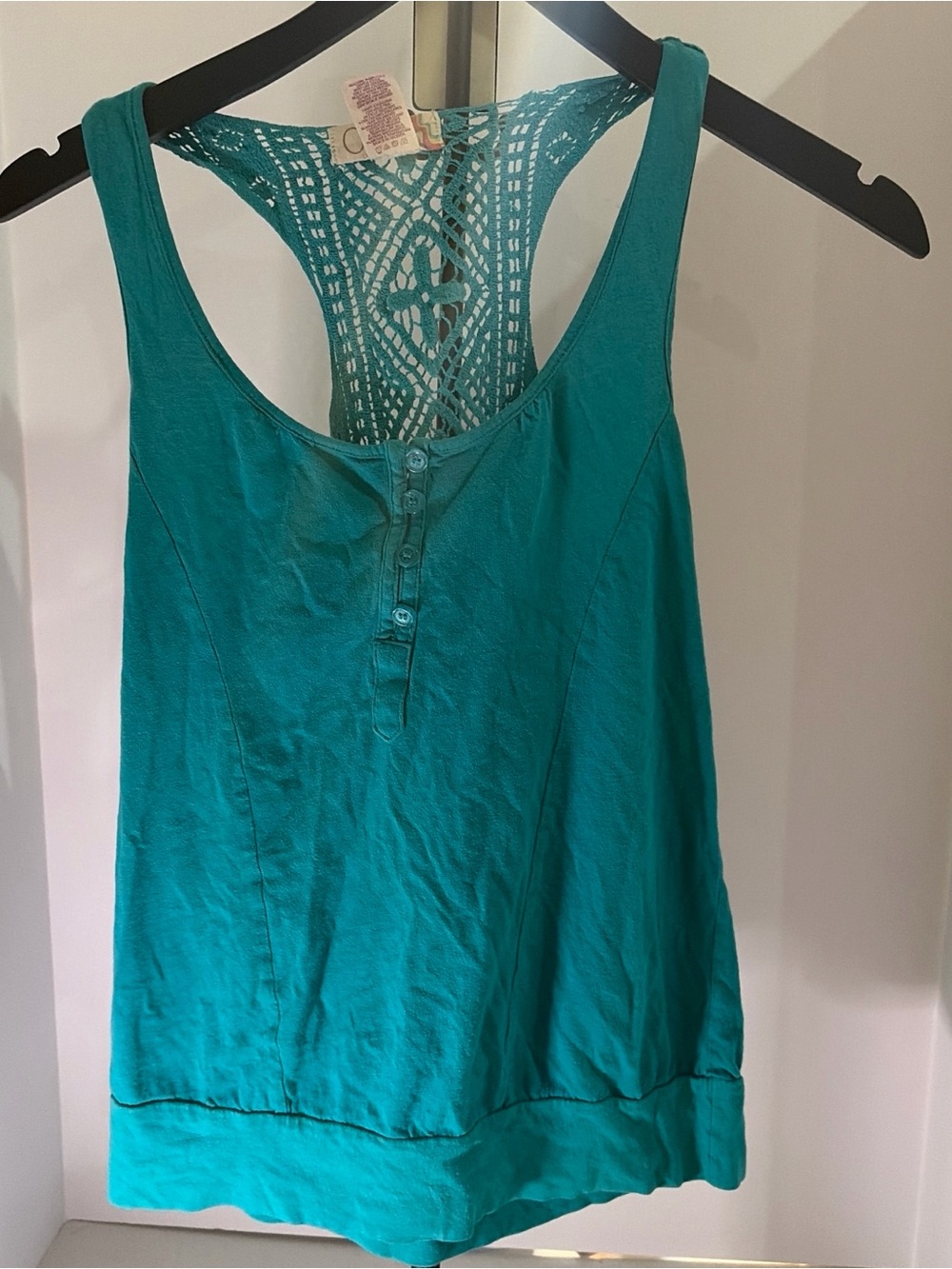 OP Teal Crochet-Racerback Tank Top